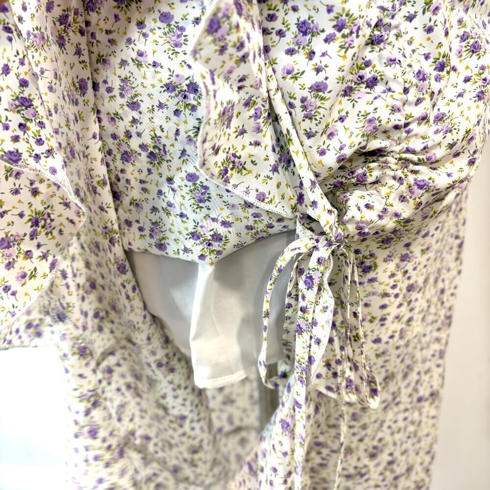 Pink Martini Riley Floral White Midi Dress Ruffle Trim sz XL Summer Date night - Picture 4 of 11